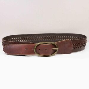GAP Genuine Leather Braided Belt Oval Brass Buckle Brown Womens Sz L